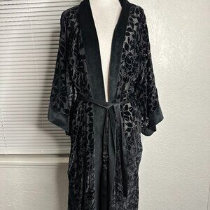 Victoria's Secret Kimono Robe Large Black Sheer Velvet Floral VTG medium/large